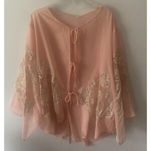 Vintage Gold Label Victoria's Secret 90s Peach Pink Lace Kimono-style Robe Sz S